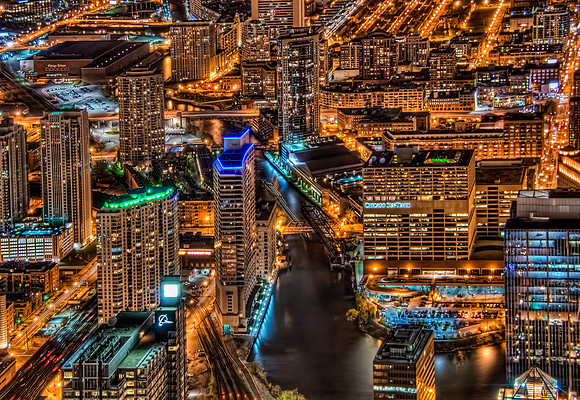 Aerial North Over the River from Willis / Sears Tower - Chicago