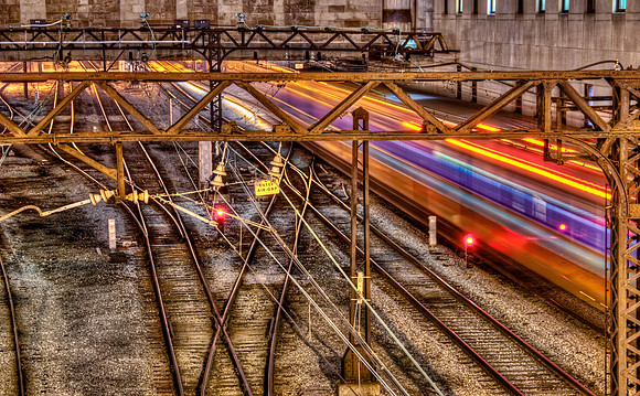 Metra Passing Underneath the Art Institute at Night - Chicago