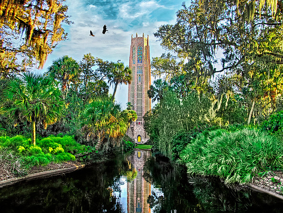 Bok Tower Carillon Over a Reflecting Pond - Bok Tower Sanctuary,