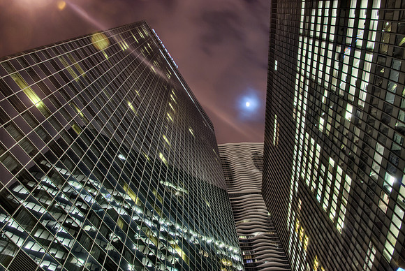 Looking Up at the Moon, Aqua Building, and Swissotel