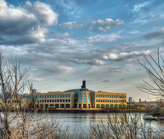 Wrigley's R&D Building on Goose Island Lined Up with Sears/Willis Tower