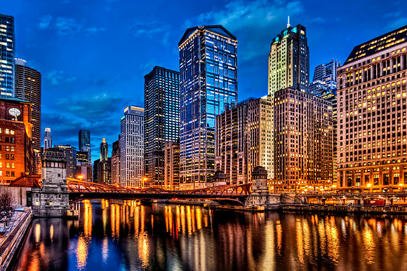 Blue City - Chicago Over the River Blue Hour