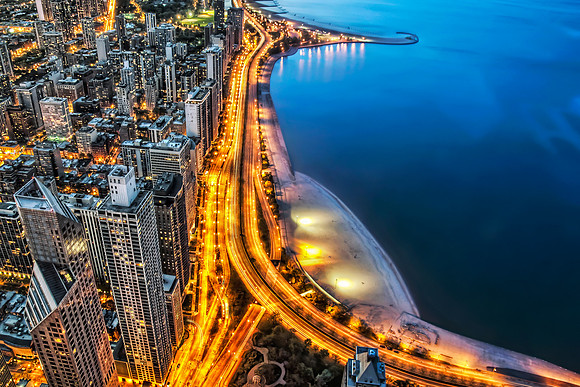 Aerial Lake Shore Drive During Blue Hour - Chicago
