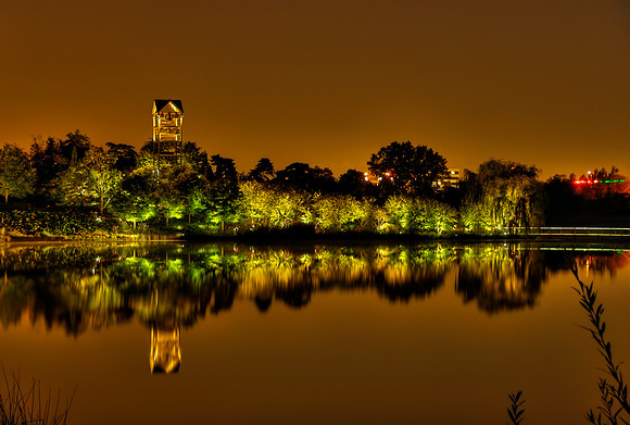 Chicago Botanic Garden's Bell Tower in Golden Night Light