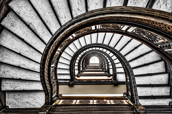 Looking Up the Rookery Building Spiraling Staircase - Chicago