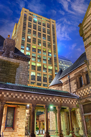 Old and New: Trinity Church (Boston) and 500 Boylston Street at Night