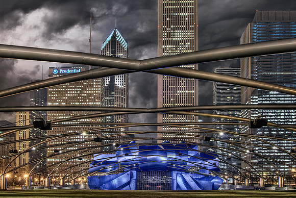 Millennium Park Pritzker Pavilion Under a Dark Cloudy Sky