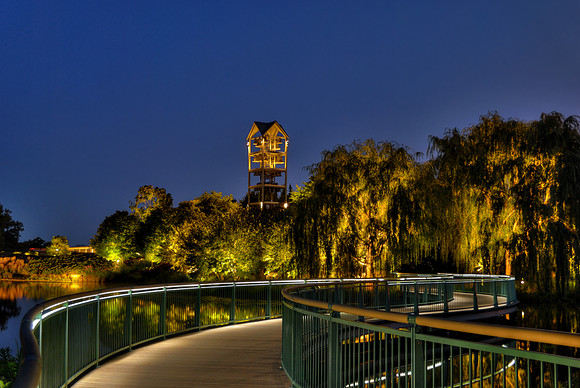 Chicago Botanic Garden - Serpent Bridge and Bell Tower at Night